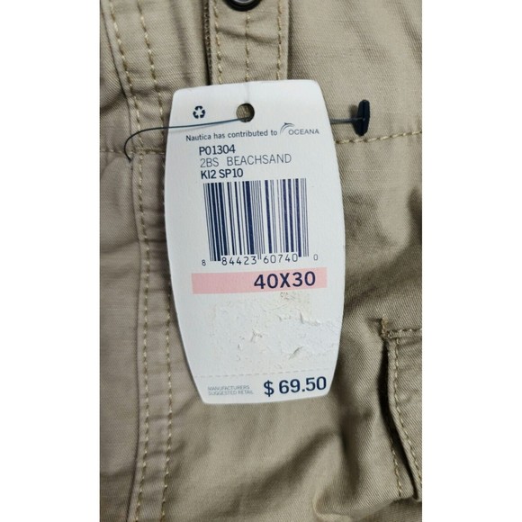 NWT Nautica Mens Cargo Pants Beige Beach-Sand Adjustable Waist & Hem Size 40x30 - Picture 11 of 16